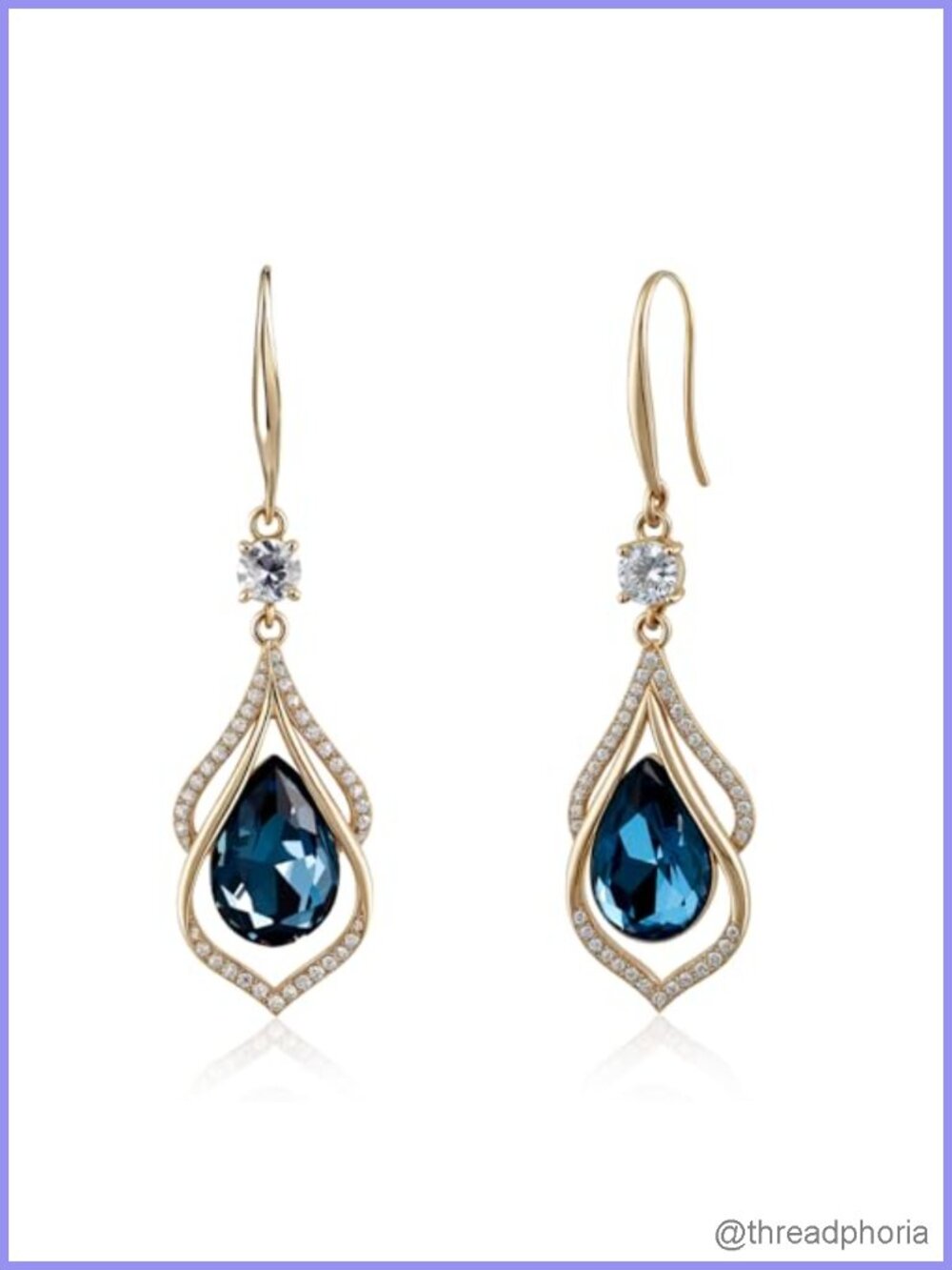 14K Gold Plated Drop Dangle Earrings for Women Teardrop Sapphire Zirconia